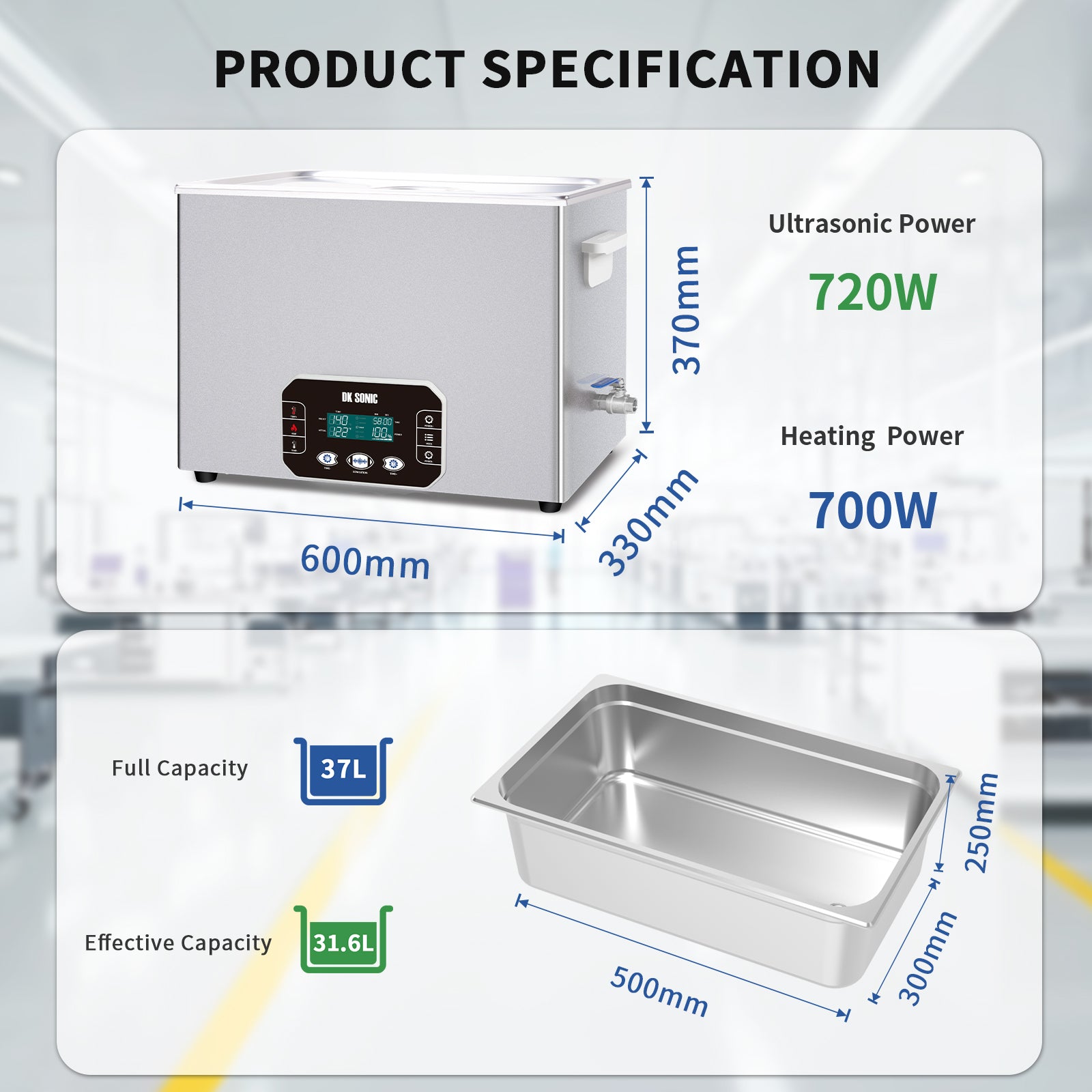 DK SONIC Ultrasonic Cleaner 37L, 720W Heavy-Duty Sonic Cleaner with Sm